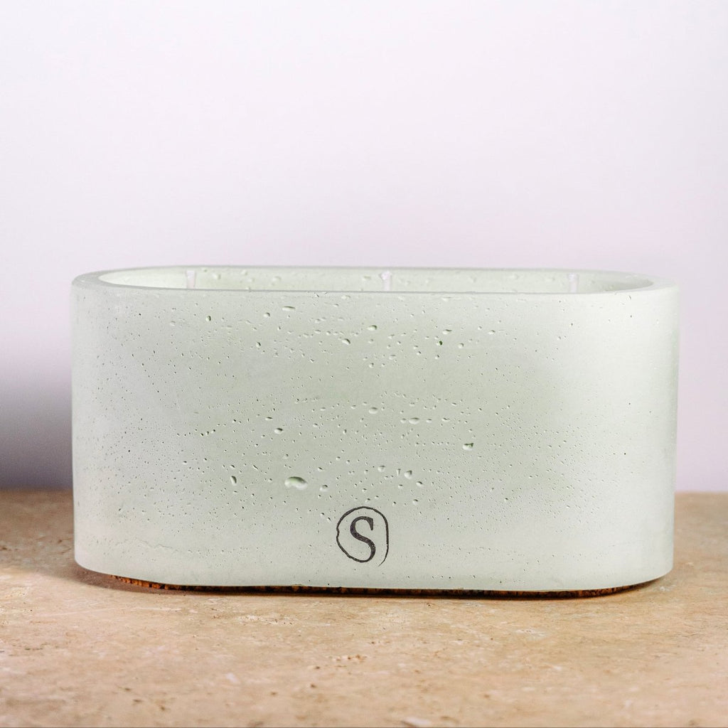 "Bougie d’intérieur en béton verte faite main en Provence – Siwa Candles"